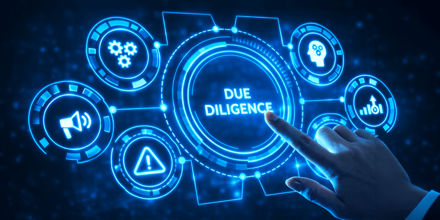 Interface digital representando processo de due diligence e análise de risco no compliance