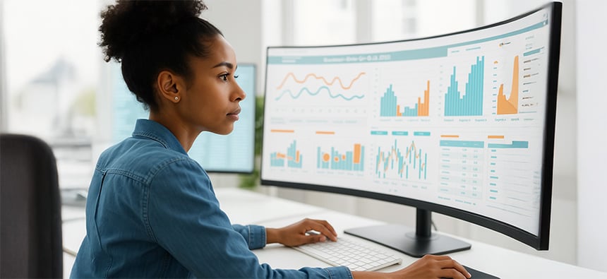 Analista conferindo dados da empresa